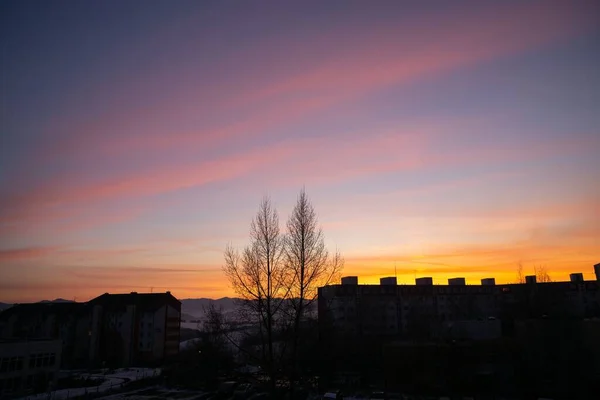 Magnifique Coucher Soleil Sur Ville Européenne — Photo