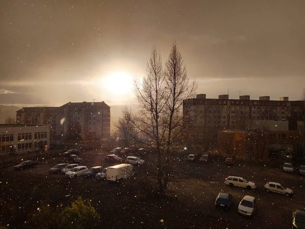 Pohled Evropské Město Při Západu Slunce — Stock fotografie