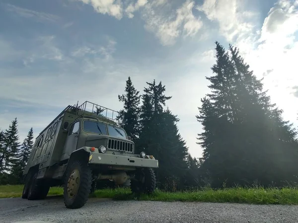 Militärauto Bei Tag Waldnähe — Stockfoto