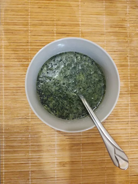 Vue Rapprochée Délicieuse Soupe Verte — Photo