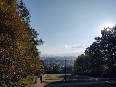 Arka planda dağ sırası olan güzel bir manzara.