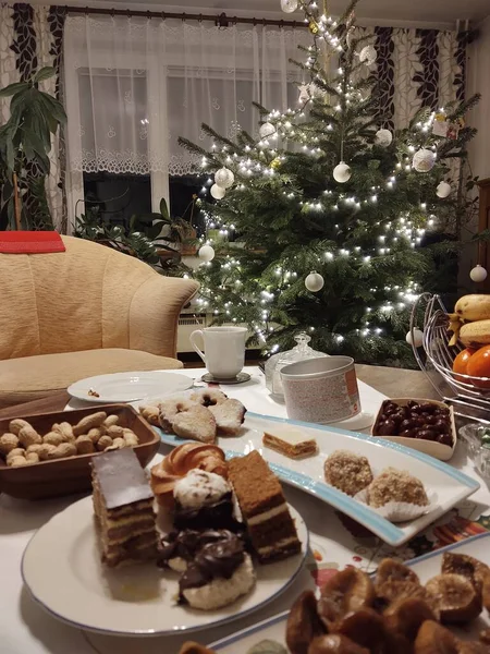 Kerst Tafel Dekken Thuis — Stockfoto