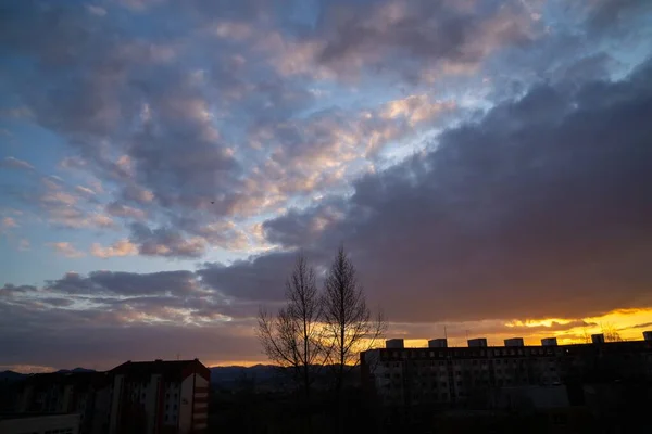 Magnifique Coucher Soleil Sur Ville Européenne — Photo