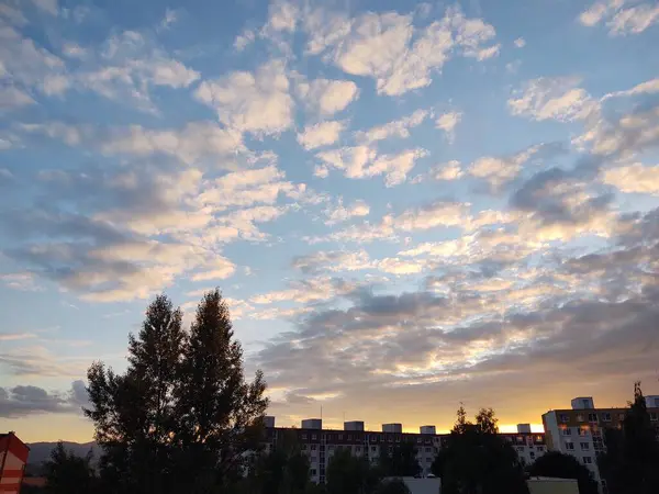 Coucher Soleil Coloré Sur Les Bâtiments Ville Slovaquie — Photo