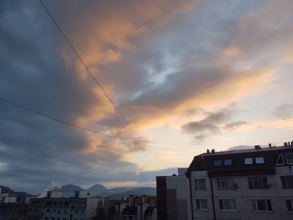 Uitzicht Europese Stad Bij Zonsondergang — Stockfoto