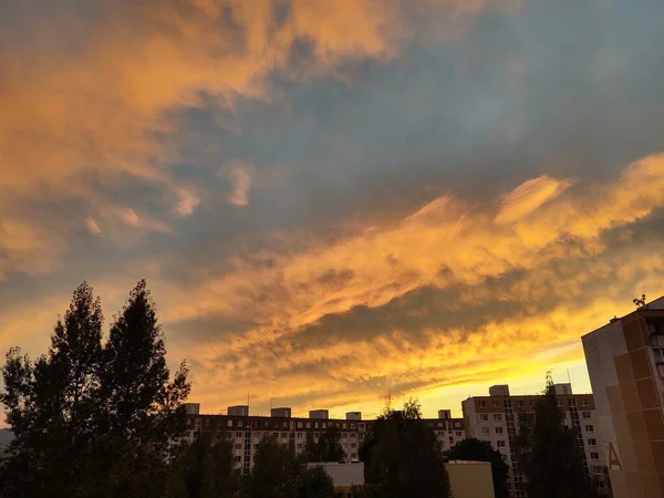 Vista Cidade Europeia Pôr Sol — Fotografia de Stock