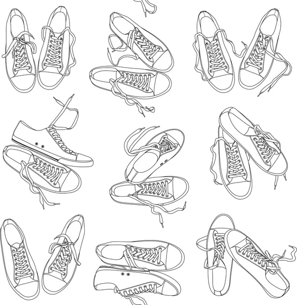 Converse schoenen zwart-wit patroon — Stockvector