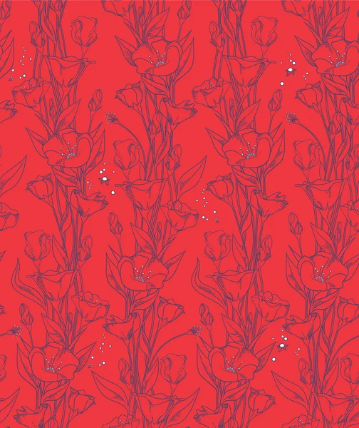 Patrón floral sobre fondo rojo — Vector de stock