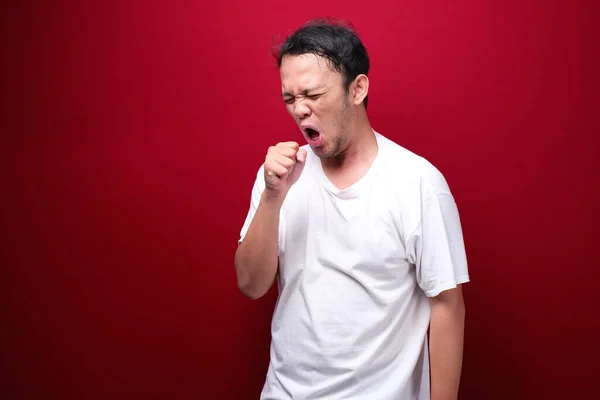 Enfermo Joven Asiático Hombre Gripe Tos Enfermedad Gripe Concepto Dolor — Foto de Stock