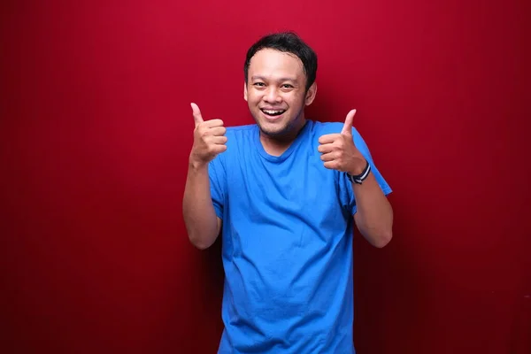 Happy Young Asian Man Smiling Face Thumbs Sign — Stock Photo, Image