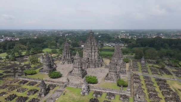 Flygfoto Hindu Tempel Prambanan Yogyakarta Indonesien — Stockvideo