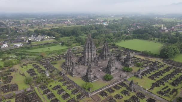 Вид Воздуха Индуистский Храм Прамбанан Джокьякарте Индонезия — стоковое видео