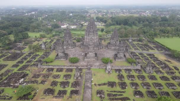 Luchtfoto Hindoe Tempel Prambanan Yogyakarta Indonesië — Stockvideo