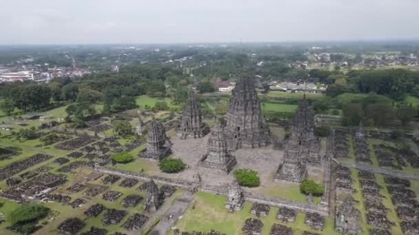 Timelapse Círculo Visão Aérea Prambanan Templo Yogyakarta Indonésia — Vídeo de Stock