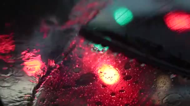 Lluvia Cayendo Sobre Vista Del Parabrisas Del Coche Conducir Coche — Vídeo de stock