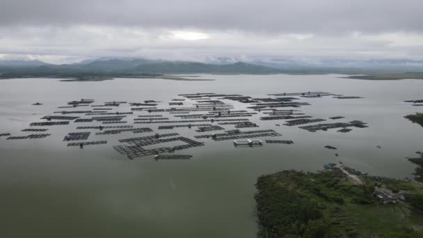 Vista Aérea Del Tradicional Estanque Flotante Peces Lago Indonesia — Vídeo de stock