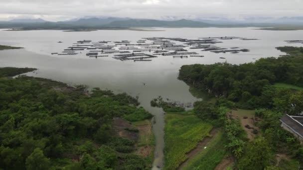 Vista Aérea Del Tradicional Estanque Flotante Peces Lago Indonesia — Vídeo de stock