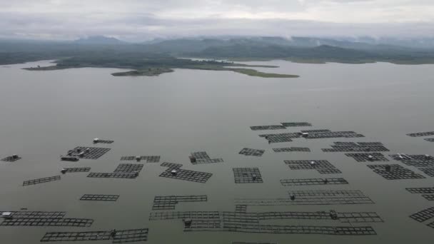 Endonezya Daki Geleneksel Yüzen Balık Göletinin Havadan Görünüşü — Stok video