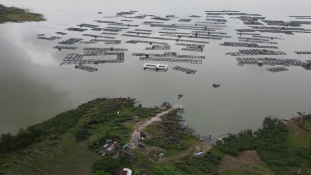 Vista Aérea Lagoa Peixe Flutuante Tradicional Lago Indonésia — Vídeo de Stock