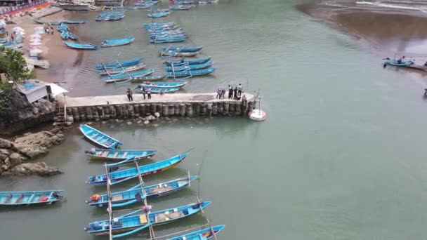 Aerial View Traditional Boats Lagoon Beach Indonesia — Vídeos de Stock