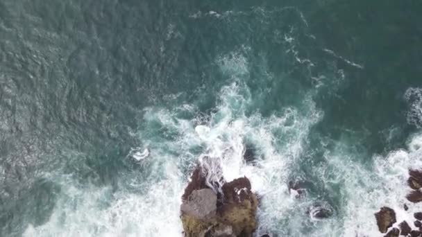 珊瑚海滩上巨大海浪冲撞和发泡的自上而下的航拍图像 — 图库视频影像