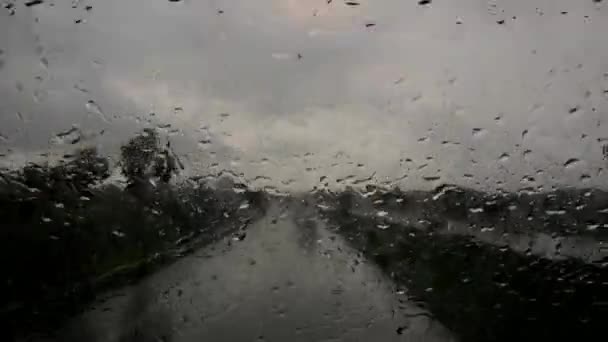 Blurry Car Front View Driving Highway Rain Hail Indonesia — 图库视频影像