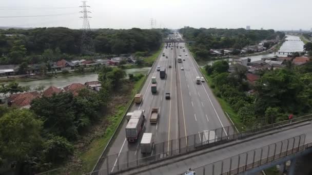 Veduta Aerea Della Indonesia Highway Con Traffico Occupato — Video Stock