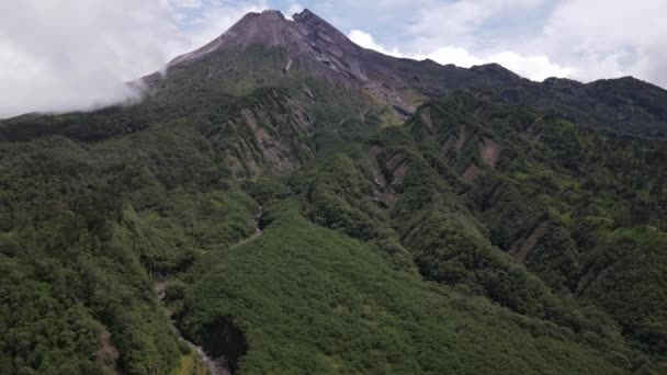 Aerial View Active Merapi Mountain Clear Sky Indonesia — ストック動画