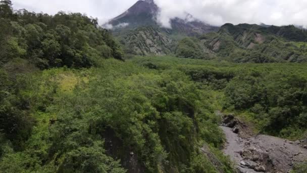 Vista Aérea Activa Montaña Merapi Con Cielo Despejado Indonesia — Vídeo de stock