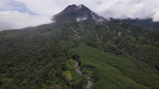 Flygfoto Över Aktiva Merapi Berg Med Klar Himmel Indonesien — Stockvideo