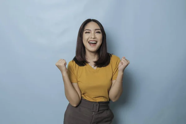 Young Asian Woman Happy Successful Expression — 스톡 사진