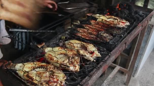 Cooking Fish Roasting Marinated Fish Barbecue Grill — Stockvideo