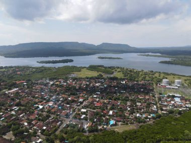 Aerial view of Gilimanuk Village near port and Bali Ocean Indonesia.