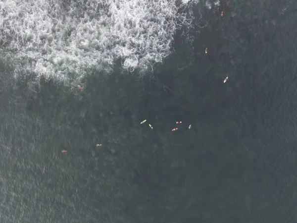 Aerial View People Surfing Waves Surfboards Vacation Bali Indonesia — 스톡 사진