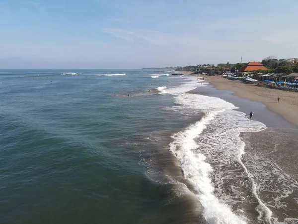 Aerial View People Surfing Waves Surfboards Vacation Bali Indonesia — 图库照片
