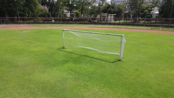 Aerial Drone Shot Turf Net Soccer Field — Vídeo de stock