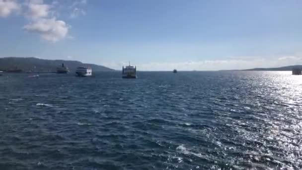 Vista Aérea Barco Ferry Que Atravessa Porto Ketapang Banyuwangi Gilimanuk — Vídeo de Stock