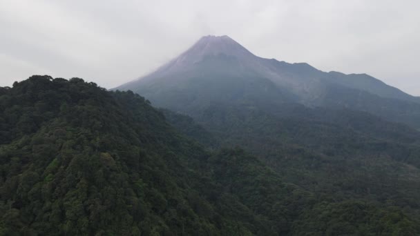 Vista Aérea Montanha Merapi Indonésia Com Floresta Tropical Seu Redor — Vídeo de Stock