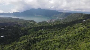 Aerial view of Batur lake Kintamani Bali with cloud in the background