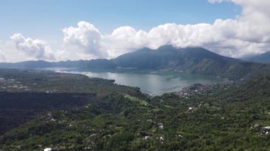 Aerial view of Batur lake Kintamani Bali with cloud in the background