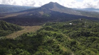 Aerial view of lava field from Mount Batur in Bali