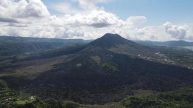 Aerial view of lava field from Mount Batur in Bali