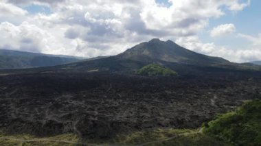 Aerial view of lava field from Mount Batur in Bali
