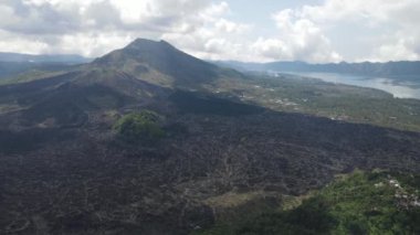 Aerial view of lava field from Mount Batur in Bali