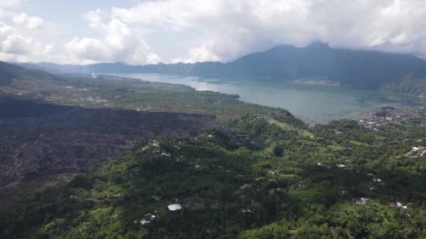 Aerial View Batur Lake Kintamani Bali Cloud Background — ストック動画