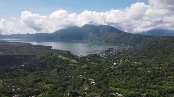 Aerial View Batur Lake Kintamani Bali Cloud Background — Stockvideo
