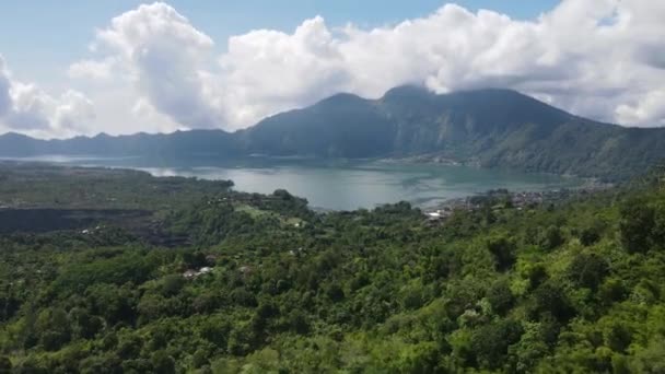 Timelapse Van Luchtfoto Batur Meer Kintamani Bali Met Wolk Achtergrond — Stockvideo