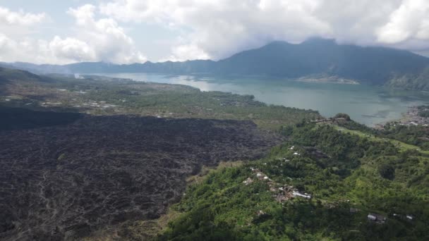 Aerial View Batur Lake Kintamani Bali Cloud Background — Stock Video