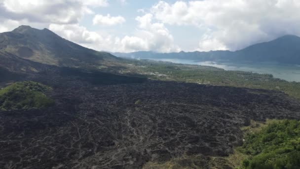 Aerial View Lava Field Mount Batur Bali — Stockvideo