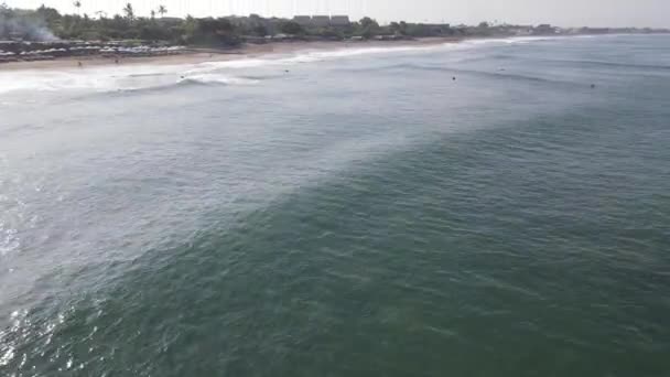 Luchtfoto Van Canggu Strand Met Surf Mensen Middag — Stockvideo